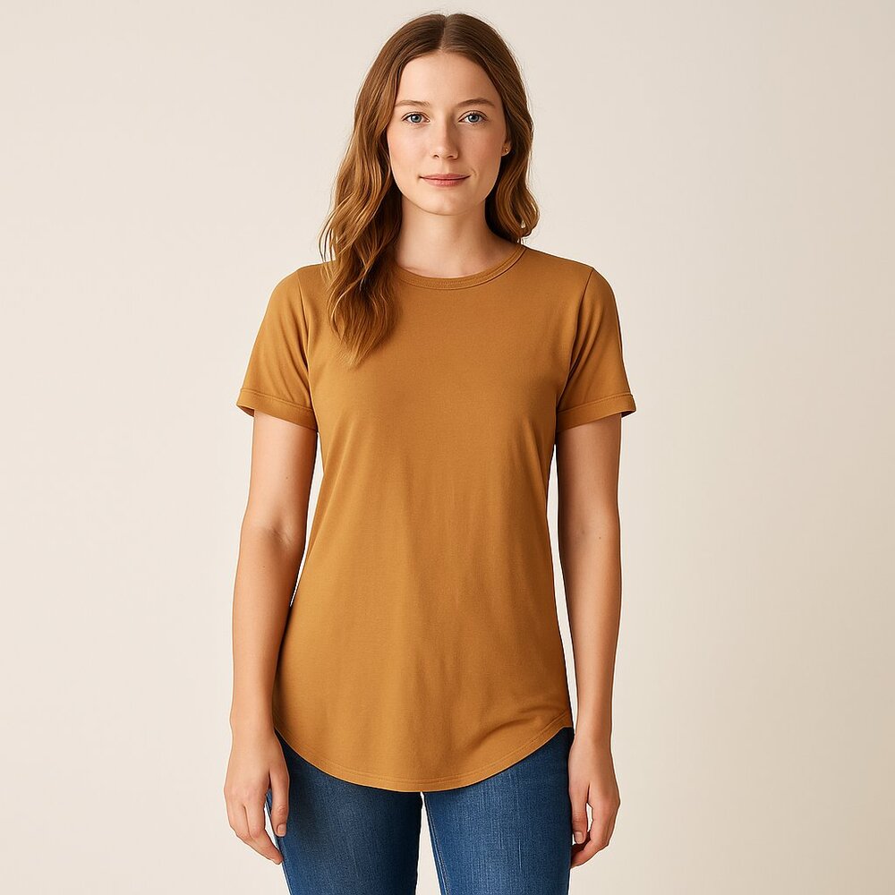 Os & Oakes Bamboo Classic Tee Brown Sugar Camel XS Canadian Small Brand Spring